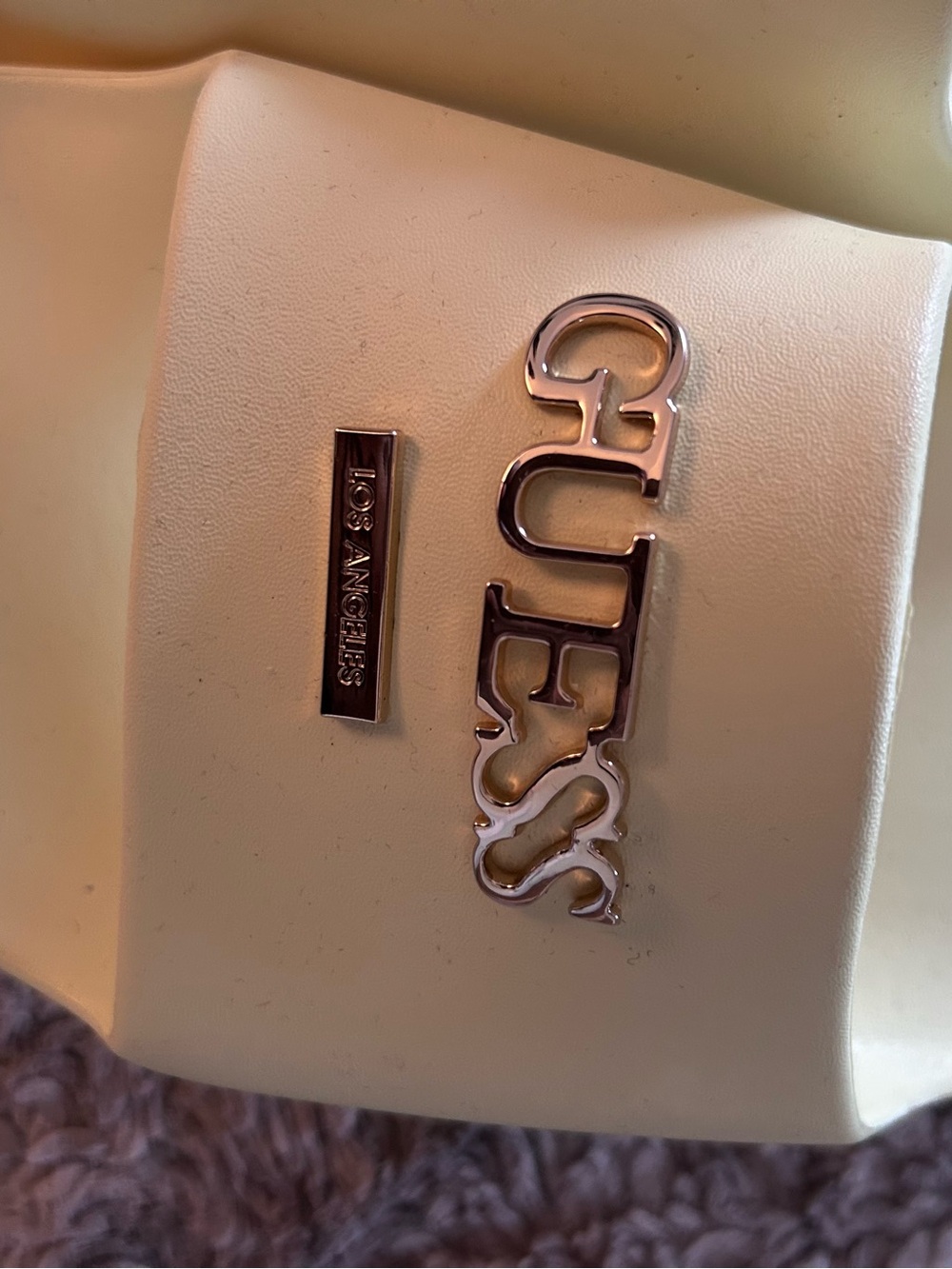 GUESS Cream Slide Sandals with Gold Logo Accents - Picture 3 of 5
